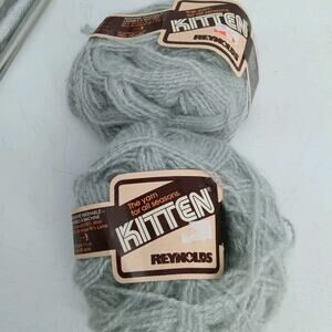 Vintage Reynolds Kitten Yarn 2 Skeins Balls Acrylic Wool 50g 160yd Each Gray